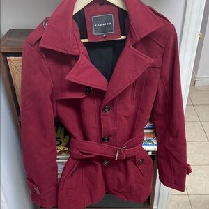 Korean Style Men's Red Pea Coat